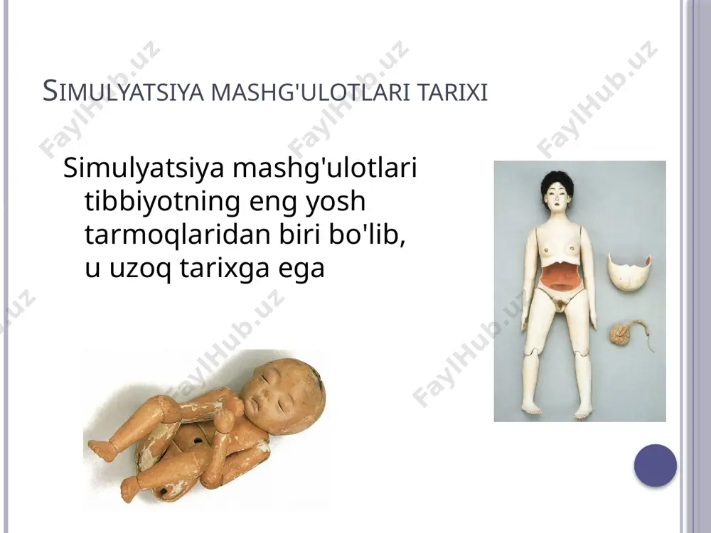 anesteziologi - cpr tamoyillarini ishlab chiqdi (60-yillar) u bilan birgalikda norvegiyalik kauchuk o'yinchoqlar ishlab chiqaruvchisi asmund laerdal birinchi cpr o'quv qo'g'irchog'ini yaratdi : "animated anna" tibbiy simulyatsiya mashg'ulotlari tarixi tibbiyotning rivojlanishi va texnologiyaning umumiy darajasi, shuningdek, tajribasi tibbiyotga o'tkaziladigan aviatsiyada simulyatsiya mashg'ulotlari bilan uzviy bog'liqdir. 8 funktsional diagnostika ko'nikmalari (1968) maykl gordon (mayami, florida) yurak-qon tomir va nafas olish kasalliklari bo'yicha mashg'ulotlar uchun harvey qo'g'lini qurmoqda (aqsh, 1968) tibbiy simulyatsiya mashg'ulotlari tarixi tibbiyotning rivojlanishi va texnologiyaning umumiy darajasi, shuningdek, tajribasi tibbiyotga o'tkaziladigan aviatsiyada simulyatsiya mashg'ulotlari bilan uzviy bog'liqdir. 9 anesteziya android case , 1968 yil 1986 yilda anesteziolog devid gab boshchiligidagi stenford universiteti tadqiqot guruhi case ( anesthesiology educational simulation environment ) o'qitish tizimini yaratdi. tibbiy simulyatsiya mashg'ulotlari tarixi tibbiyotning rivojlanishi va texnologiyaning umumiy darajasi, shuningdek, tajribasi tibbiyotga o'tkaziladigan aviatsiyada simulyatsiya mashg'ulotlari bilan uzviy bog'liqdir. 10 anesteziya android gaz , 1968 yil florida universiteti (geynsvill, aqsh) ishlab chiquvchilari doktor gravenshteyn …