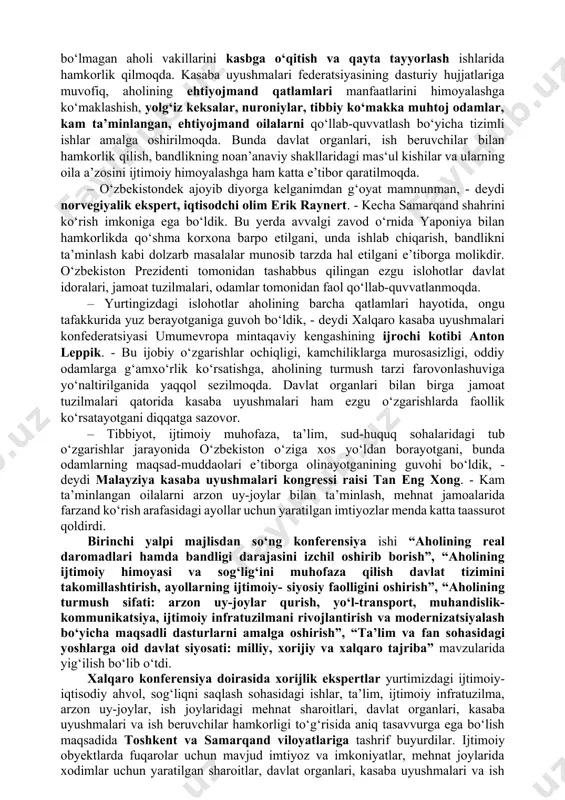 a mahsulotlari bilan ta’minlandi. 6,4 ming nogiron va pensioner sanatoriyalarda sog‘liqlarini tikladi. kо‘rsatilgan tibbiy-ijtimoiy yordamning umumiy hajmi 132,2 milliard sо‘mni tashkil etdi. keksalarni qо‘llab-quvvatlash davlat tizimini yanada takomillashtirish maqsadida qariyalar va faxriylarni ijtimoiy himoyalash, ularning faolligini oshirish, mamlakatning ijtimoiy-siyosiy hayotida tо‘laqonli ishtirok etishlari uchun shart-sharoitlar yaratish, tinchlik va osoyishtalikni ta’minlash sohasida katta avlod vakillarining rolini oshirish masadida prezident shavkat mirziyoyevning 2016-yil 28-sentyabrda “o‘zbekiston faxriylarini ijtimoiy qо‘llab-quvvatlash “nuroniy” jamg‘armasi faoliyatini yanada takomillashtirsh chora-tadbirlari tо‘g‘risida”gi pf-4906-son farmoni hamda “keksalar va nogironlarni davlat tomonidan qо‘llab-quvvatlash tizimini yanada takomillashtirish bо‘yicha qо‘shimcha chora-tadbirlar tо‘g‘risida”gi pq-2705-son qarorining qabul qilinishi bu borada islohotlarning yangi bosqichga kо‘tarilishi bо‘ldi. mazkur farmon va qarorda keksalar va faxriylarni ijtimoiy faoliyatga jalb etish, joylarda keksalar turmush sifatini oshirish, ularning ijtimoiy faolligini qо‘llab-quvvatlash, fuqarolarning о‘zini о‘zi boshqarish organlari bilan hamkorlikda yolg‘iz va muhtoj keksalarga ijimoiy va moddiy kо‘mak kо‘rsatish, “nuroniy” jamg‘armasi markaziy apparatini, uning viloyat va tumanlardagi bо‘linmalarini moddiy qо‘llab- quvvatlash, kasalliklarni о‘z …