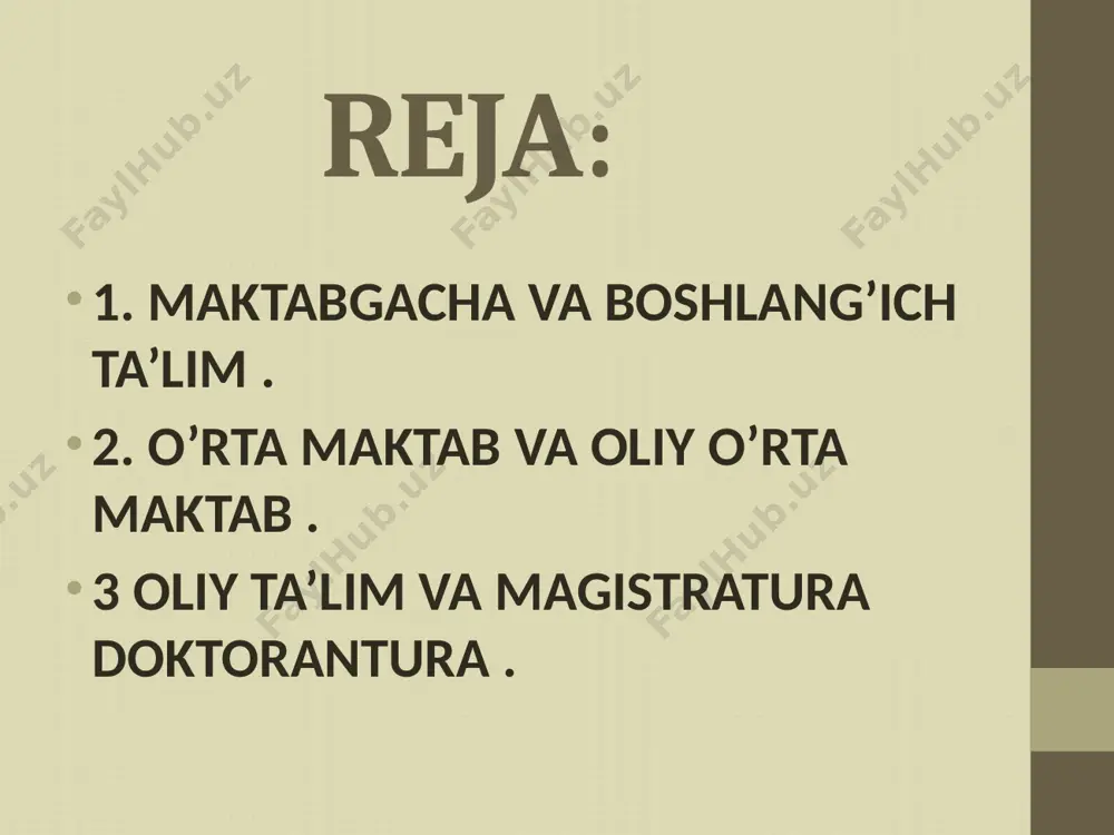 i) yo‘nalishlar: gumanitar fanlar, ijtimoiy fanlar, tabiiy fanlar, muhandislik, san’at, iqtisodiyot, biznes, tibbiyot va boshqalar magistratura (master’s degree) davomiyligi: 2 yil (ba'zi yo'nalishlarda 3 yil, masalan, tibbiyot yoki muhandislik dasturlarida) talablar: bakalavr diplomi – barcha sohalarda ingliz tili sertifikati: ielts (6.0 va undan yuqori) yoki toefl (80 va undan yuqori) agar dastur koreys tilida bo'lsa, topik (koreys tili imtihoni) talab qilinadi (3-daraja yoki yuqori) tavsiyanomalar – ikki yoki undan ortiq shaxsiy bayonot (personal statement) – o'quv rejangiz va motivatsiyangiz cv yoki rezyume – ta'lim va ish tajribasi haqida magistraturada ta'lim: tadqiqot asosidagi dasturlar – ko'plab magistratura dasturlari ilmiy ish va loyiha yozishga qaratilgan. o'quvchilar dissertatsiya yozadilar yoki ilmiy maqolalar tayyorlaydilar. amaliy dasturlar – ba'zi sohalarda amaliyot (internship) o'qish davomida talab qilinadi. magistratura yo‘nalishlari: biznes va boshqaruv (mba) – eng mashhur va xalqaro talab yuqori kompyuter ilmi va axborot texnologiyalari muhandislik (elektronika, mexanik, qurilish) ijtimoiy fanlar (siyosatshunoslik, iqtisodiyot) san'at va dizayn,,tibbiyot …