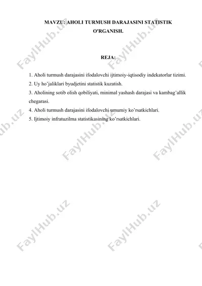 aholi turmush darajasini statistik o'rganish — DOCX