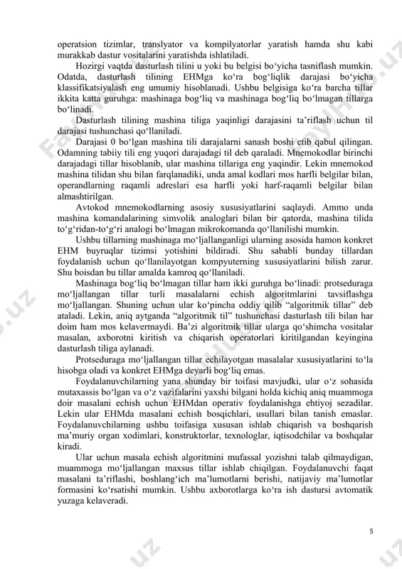 gan dasturli vositalar majmuidan iborat. personsl kompyuter funktsional maqsadiga bogʻliq holda kompleks monitor imkoniyatlari foydalanuvchi tomonidan displey kiritiladigan katta sonli boʻlmagan oddiy buyruqlarning bajarilishidan tortib, to aniq vaqt davomida har xil qurilmalar bilan boshqarishgacha oʻzgarib turadi. monitorning odatdagi vazifasi personsl kompyuter bilan foydalanuvchi oʻrtasida oʻzaro aloqadorlikni tashkillashtirish, resurslar taqsimlashni boshqarish va personsl kompyuter faoliyatida talab etilgan tartibni ta’minlash, tizimli va boshqa dasturlarni ishga tushirish va bajarilishini nazorat ostiga olish, ma’lumotlar almashinish jarayonning bajarilishini boshqarishdir. tizimli dasturlar va ma’lumotlar guruhiga tashqi tashuvchilarga xizmat qiluvchi dasturlar, servis dasturlar va dasturlar kutubxonasi kiradi. axborotlarning tashqi tashuvchilarga xizmat koʻrsatadigan dasturlar tashuvchilardagi mavjud axborotlarni tenglashtirish va nazorat qilishga, shuningdek tashuvchilar bilan va alohida fayllar bilan boshqa jarayonlarni bajarishga tayyorlash, saqlashni tashkillashtirish va dasturlarni qoʻllash ishlarini engillashtiradi. ular oʻzlarining funktsional maqsadlari nuqtai-nazaridan turli-tumandir, lekin qoidaga koʻra, ularning tarkibida matnni taxrirlash dasturlari va kutubxonalar boʻladi. displeydan yoki boshqa bir qancha tashuvchilardan kiritilayotgan matnlar tahrir dasturlari orqali personsl …
