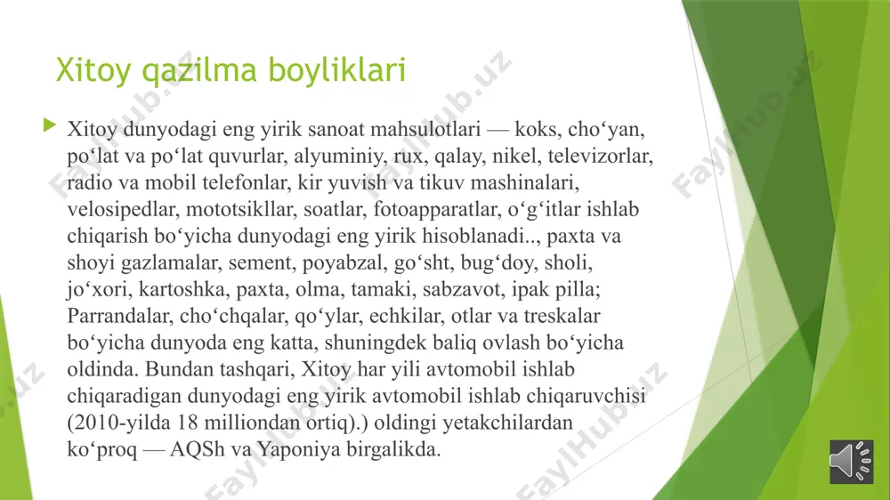 argan nisbat. tajribalar shuni ko'rsatdiki, tariq o'sishi uchun inson aralashuvi juda kam bo'ladi, ya'ni arxeologik ma'lumotlarda tariq yetishtirilganligini ko'rsatadigan aniq o'zgarishlar mavjud emas. 3 sanoati gaz va neftni qazib olish mamlakat juda boy ichaklarda maqtana oladi. shunga qaramay, xitoyning qayta ishlash sanoati konlarni hisoblashdan ko'ra ancha yaxshi rivojlangan . qanday bo'lmasin, respublikaning janubiy va sharqiy hududlarida joylashgan tabiiy gaz zahiralarining hajmi, tadqiqotchilarning fikricha, 4 milliard tonnadan ziyod. bugungi kunga kelib ularning 4 foizdan kamrog'i qidiruv ishlari olib borilmoqda. yog'-moy ishlab chiqarishga keladigan bo'lsak, bu samoviy imperiyaning yoqilg'i-energetika resurslari ishlab chiqarishning beshdan bir qismiga to'g'ri keladi. qora oltin zaxiralari eksport valyuta tushumining 16 foizini ta'minlab, 64 milliard tonnani tashkil etadi. hozirgi kunda mamlakatimizda neft qazib olish bo'yicha ixtisoslashgan 32 korxona faoliyat ko'rsatmoqda. eng yirik mahalliy qayta ishlash zavodlari tseidam, yumen, dagang va shandong viloyatlarida joylashgan. savdosi zamonaviy xitoy iqtisodiyotining oʻziga xos xususiyati uning tashqi bozorlarga bogʻliqligidir. xitoy eksport boʻyicha dunyoda birinchi …