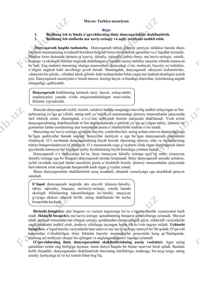 boshlang`ich ta`limda o`quvchilarning ilmiy dunyoqarashini shakllantirish — DOCX