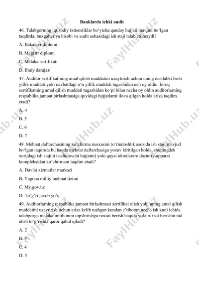 banklarda ichki audit — DOCX