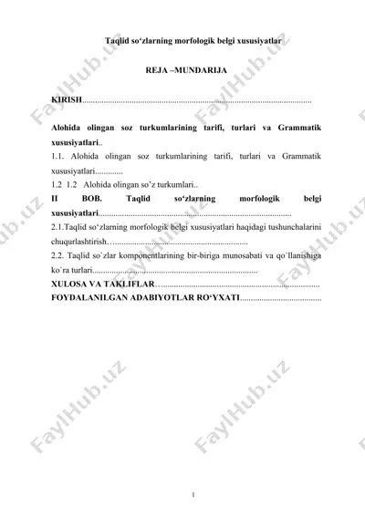 taqlid so‘zlarning morfologik belgi xususiyatlari bo‘yicha kurs ishi — DOCX