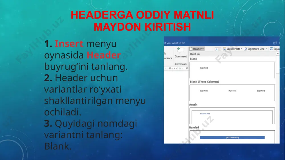 insert menyu oynasi - hujjatga header va footer maydonlarini qo‘shish - Page 4