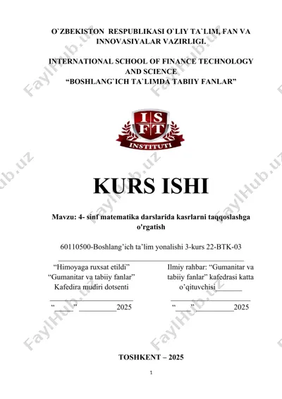 "4- sinf matematika darslarida kasrlarni taqqoslashga o'rgatish" — DOCX