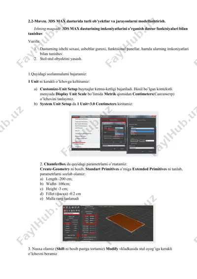 3ds max dasturida turli ob’yektlar va jarayonlarni modellashtirish — DOCX