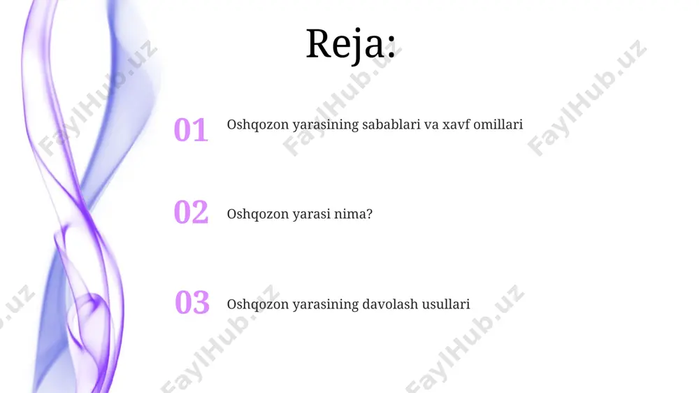 hollarda yara rivojlanishiga sabab bo'ladi. mutaxassislar bilan maslahatlashing va zarur tekshiruvlardan o'ting. oshqozon yarasi sabablari nosteroid yallig'lanishga qarshi dorilar (nyqid), masalan, ibuprofen yoki aspirin kabi, oshqozon shilliq qavatiga zarar yetkazishi va 10% gacha oshqozon yaralariga sabab bo'lishi mumkin. stress va noto'g'ri ovqatlanish, masalan, juda achchiq yoki yog'li ovqatlarni tez-tez iste'mol qilish, oshqozon yarasi rivojlanishiga hissa qo'shuvchi qo'shimcha omillar hisoblanadi. oshqozon yaralarining 60% dan ortig'i helicobacter pylori bakteriyalarining infektsiyasi bilan bog'liq bo'lib, ular oshqozon shilliq qavatini buzadi va yallig'lanishni keltirib chiqaradi. oshqozon yarasi alomatlari oshqozon yarasi og'riqlarining 70% dan ortig'i yuqori epigastriy sohasida, ya'ni qovurg'alar ostida, nafas olishdan keyin yomonlashadi va ovqatdan keyin yaxshilanadi. oshqozon yarasi bilan og'rigan bemorlarda 30% gacha holatlarda kislotalilikni pasaytiruvchi dorilar samarali bo'lmasligi mumkin va qo'shimcha davolanish talab etiladi, masalan, helicobacter pylori infektsiyasini davolash. taxminan 10-20% bemorlarda qon ketish bilan kechadi, bu qora rangli najas yoki qusishda qon aralashmasidan bilinadi, shuning uchun tibbiy yordamga murojaat qilish muhim. …