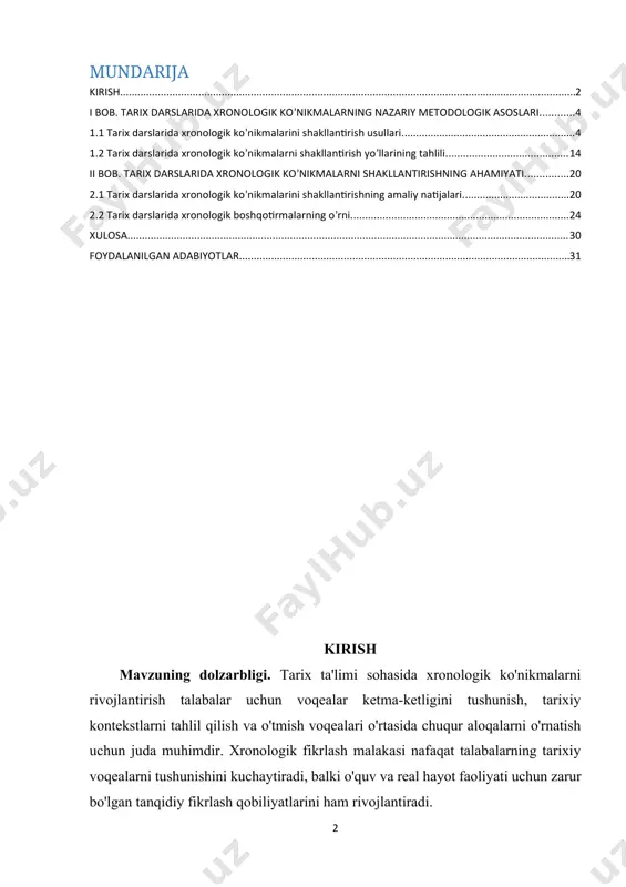 ojlantirishning samarali usullaridan biri bu vaqt jadvalini o'tkazishdir. ushbu tadbirlar talabalarni tarixiy voqealarning xronologik tartibda vizual tasvirlarini yaratishga undaydi. vaqt jadvallarini tuzish orqali talabalar hodisalarning rivojlanishini tasavvur qilishlari, sabab-oqibat munosabatlarini aniqlashlari va tarix evolyutsiyasini chuqurroq tushunishlari mumkin. bundan tashqari, o'qituvchilar o'quvchilarni tarixiy voqealarni to'g'ri ketma-ketlikda tartibga solishga chaqirish uchun xronologik tartiblash mashqlaridan foydalanishlari mumkin. ushbu amaliy yondashuv talabalarni voqealar o'rtasidagi vaqtinchalik munosabatlarni tanqidiy tahlil qilishga, ularning tashkiliy qobiliyatlari va tarixiy aniqligini oshirishga majbur qiladi. yana bir qimmatli strategiya turli tarixiy davrlarni solishtirish va qarama-qarshi qo'yishni o'z ichiga oladi. davrlar orasidagi qarama-qarshiliklarni o'rganish orqali o'quvchilar naqshlarni aniqlashga, parallelliklarni chizishga va turli vaqt davrlarini belgilaydigan davomiylik va o'zgarishlarni tushunishga da'vat etiladi. bu qiyosiy tahlil nafaqat o‘quvchilarning tarixiy kontekstlar haqidagi tushunchalarini boyitibgina qolmay, balki ularda umumiy mavzularni ajratib ko‘rsatish va mazmunli xulosalar chiqarish qobiliyatini ham rivojlantiradi. kurs ishining maqsadi va vazifalari. tarix darslarida xronologik ko'nikmalarni oshirish uchun o'qituvchilar turli xil samarali usullar va …