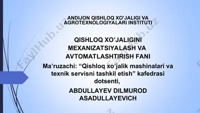 urug’ ekish va ko’chat o’tkazish mashinalari — PPT