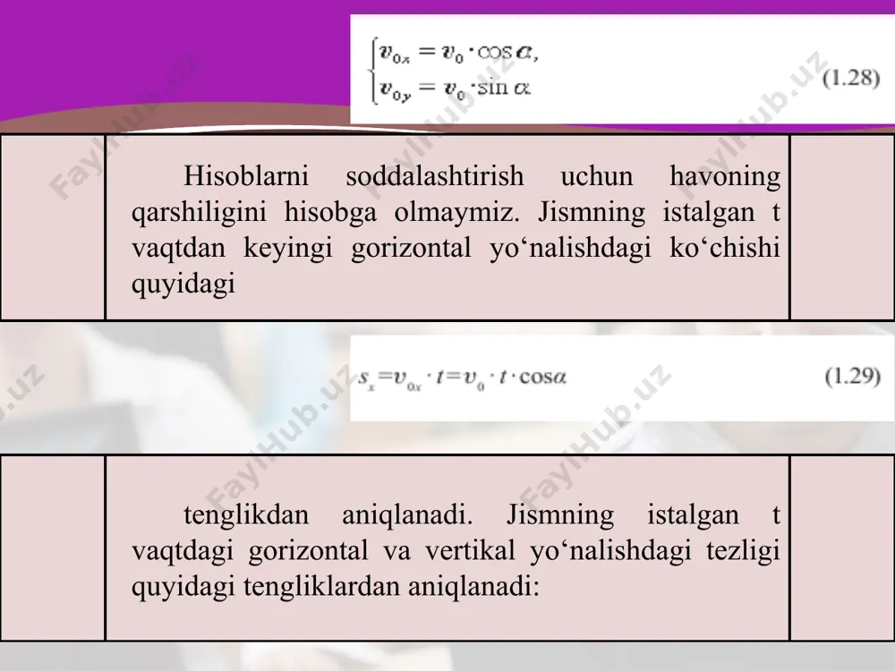 gorizontga qiya otilgan jism harakati 10 - sinf - Page 4