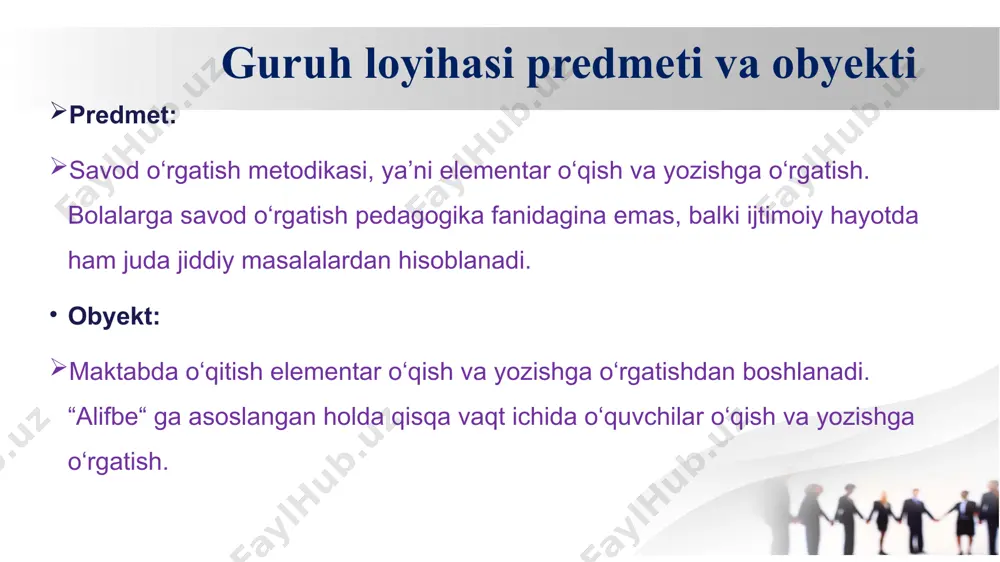 o’zlarni tanlash tavsiya qilinmaydi so’zdagi tovushlarni sanash va ularning nomini tartibi bilan aytish, sonini aniqlash, bo’g’inlarni sanash: olma – ol-ma, o-l-m-a; 4 ta tovush, 4 ta harf, ikki unli tovush, ikki undosh tovush, ikki bo’g’in... bu priyomdan o’quv yilining ikkinchi yarmida va keyinggi sinflarda ham fonetik tahlil sifatida foydalaniladi 2.2.savod o`rgatish davrida interfaol usullardan foydalanish “tovus” metodi tavsifi: bunda o‘quvchilar doskaga chiqishib tovusimizni patlarida yashiringan bo‘g‘in yoki harflarni topishgan holda so‘z hosil qiladi. bu metod bolalarning so‘z boyligini oshirishda va shu orqali mavzuni o‘zlashtirishlariga yordam beradi. guruh loyihasi metodlari “omad shou” o’yini bu metod orqali o‘quvchilar barabanni aylantirishadi va bu barabanlardagi sonlar ortida yashiringan savollarga javob berishadi bu metod o‘quvchilarning fikrini ravshan va savollarga qo‘rqmay javob berish hissini shakllantiradi. “t” metodi bu metod orqali o‘quvchilarga biron bir ertak eshittiriladi yoki o‘qib beriladi va shu ertakdagi qahramonlarning ijobiy hamda salbiy ta’raflarini ochib berishga harakat qilgan holda o‘quvchilar doskaga chiqib yozishadi va …