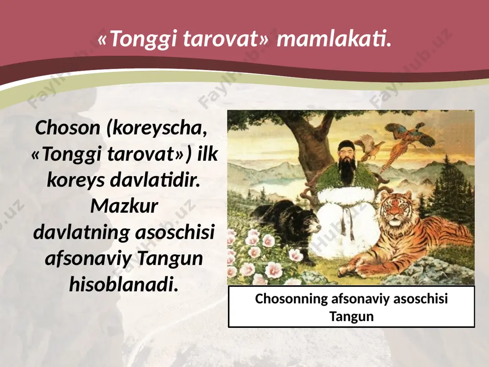 ni mamlakat hududidan haydab chiqargach, koryo harbiy sarkardalaridan biri li son ge 1392-yilda so‘nggi koryo hukmdorini taxtdan chetlatib, yangi li sulolasiga asos soladi. uning davrida mamlakat yana choson nomini oladi. davlat poytaxti kegyondan xanson (hozirgi seul)ga ko‘chiriladi. choson qirolligi xv asr o‘rtalarida iqtisodiy va madaniy jihatdan yuksaladi. savol va topshiriqlar 1. qadimgi choson qirolligi qanday qirolliklarga bo‘linib ketgan? 2. uch qirollik davri haqida nimalarni eslab qoldingiz? 3. koryo qirolligiga kim tomonidan asos solingan? 4. koreya qirolliklari haqida gapirib bering. image2.jpg image3.jpeg image4.jpeg image5.jpeg image6.jpeg image7.jpeg image8.jpeg image9.jpeg image10.png image11.jpeg image12.jpg image13.jpeg image14.jpeg image15.jpeg image16.jpeg image1.jpg