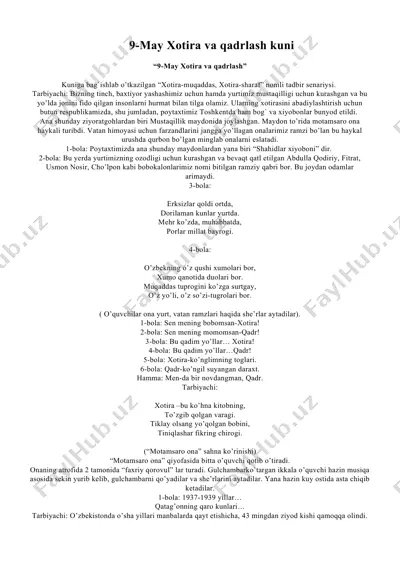 "9-may xotira va qadrlash kuni" — DOCX