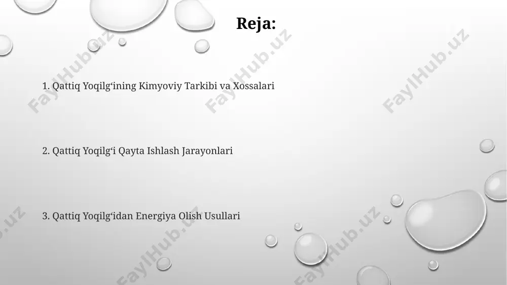 aradorlik avtomatlashtirish va optimallashtirish orqali yoqilgʻi qayta ishlash jarayonida chiqindilar miqdorini 8% ga kamaytirish va rentabellikni 15% ga oshirish mumkin. iqtisodiy samaradorlikni oshirish uchun yoqilgʻi sifatini 15% ga yaxshilash, ishlab chiqarish xarajatlarini 10% ga kamaytirish va mahsulot narxini 5% ga oshirish mumkin. yangi texnologiyalarni qoʻllash orqali yoqilgʻi ishlab chiqarish hajmini 20% ga oshirish va energiya sarfini 12% ga kamaytirish iqtisodiy samaradorlikni sezilarli darajada yaxshilaydi. xavfsizlik texnikasi ёнилғи омборидаги ёнғин хавфсизлигини таъминлаш учун, ёнғинга қарши автоматик тизимлар ўрнатилиши ва ҳар 3 ойда бир марта текширувдан ўтказилиши шарт. ёнилғини қайта ишлаш жараёнида ҳаво алмашинувининг етарли даражасини таъминлаш учун, ҳаво алмашинув тизимининг самарадорлиги камида 6 марта/соат бўлиши керак, бу чанг ва зарарли газларнинг тўпланишини олдини олади. ёнилғини майдалаш ва сиртлаш жараёнларида, пайдо бўладиган чангнинг концентрациясини назорат қилиш учун, ҳавонинг чанглиги даражаси 10 мг/м³ дан ошмаслигига эришиш лозим. quritish jarayoni qattiq yoqilg'i jarayonlarida 1500°c dan yuqori haroratlarda piroliz jarayoni yuz beradi, bu esa gazsimon …