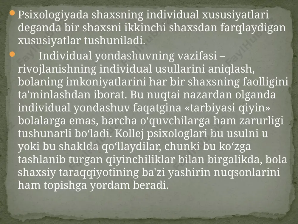 at har-xil psixologlarning shaxsiy xususiyatlari bilan bogʻliq boʻlib qolmay, «psixologiya» deb nomlangan umumiy kasbiy sohadagi 4 nafar psixologik kasblar yotishi bilan ham bogʻliqdir. ular: nazariy psixologiya, eksperimental psixologiya, amaliy psixologiya va psixokorreksiya. nazariy psixologiyada amaliy psixologiya bilan bogʻliq boʻlmagan fikrlar kurashi davom etadi: eski nazariyalarning barbod boʻlishi va yangilarining shakllanishi gʻoyalar, ilmiy maktablar va yoʻnalishlarning bir-biriga qarshi chiqishi, tafakkurning yangi usullari va mantiqning vujudga kelishi, taraqqiyotning eski qonunlari ochilishi. nazariy psixologiyada inson psixikasi anotomik kesimlarda oʻrganiladi, ya'ni psixologik koʻrinishining jarayonlari, funksiyalari turlari sifatida oʻrganiladi. nazariy psixologiya maktab amaliyoti ehtiyojlarini qondirishga bevosita xizmat qilmasada, u jamiyatga shuning uchun kerakki, unda inson tafakkuri kuchlarining oʻziga xos oʻyini sodir boʻladi. nazariy psixologiya maktabga toʻgʻridan-toʻgʻri ta'sir koʻrsatmasa-da, «maktab gʻoyalari» ning shakllanishiga ta'sir koʻrsatadi: oʻquvchiga munosabat, ta'lim va tarbiya konsepsiyalarini ishlab chiqish, maktabning boshqa jamoat tashkilotlari bilan hamkorligi maktab ta'limi rivojlanadigan yoʻnalish boʻyicha jamiyatning diniy va qadriyatlar tizimini ishlab chiqish. psixolog pozisiyasining asosiy komponentlari quyidagilardan …