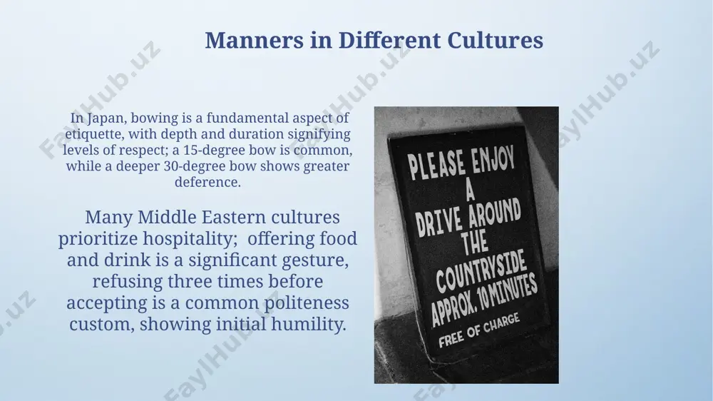 ne in formal manners occurred in western societies, with casual attire and less rigid social protocols gaining acceptance, impacting everything from workplace interactions to family meals. the victorian era (1837-1901) saw a surge in etiquette manuals, codifying hundreds of social rules around greetings, correspondence, and dining, reflecting a growing emphasis on social class distinctions and public image. manners and respect respecting personal space, a crucial aspect of good manners, involves maintaining a distance of approximately 3-4 feet during casual conversations and more when addressing superiors or elders; this nonverbal communication significantly impacts positive social interactions. studies show that individuals exhibiting consistently good manners, encompassing verbal and nonverbal cues, are perceived as more trustworthy and competent, potentially leading to a 15-20% increase in professional success based on peer and superior assessments. workplace manners effective email etiquette includes using professional subject lines, concise and grammatically correct messages, and avoiding slang or overly …
