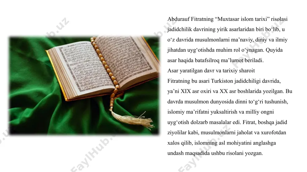 adan tama’ ham qilmaganlar va sadaqa ham olmaganlar. o’z xotinlari va xizmatkorlariga doimo tavoze’ va ochiq chehra bilan muomala qilganlar. m a r o k a s h q u r a y s h l h a m b r a n a b a v i y d a m a k k a m a d i n a a b b o s i y l a r a d r a b savollar musulmonlar afrikada qaysi yurtni fath qildi? payg‘ambarimiz qaysi qabiladan bo‘lgan ? musulmonlar tomonidan qurilgan qaysi bino madaniyat ramzi hisoblanadi ? payg‘ambarimiz madinadagi qaysi maqbaraga dafn etilgan ? islom dini qaysi shaharda paydo bo‘lgan ? yasrib shahrining ikkinchi nomi ? arab xalifaligida qaysi sulola davrida ilm-fan yuksaldi ? musulmonlarning qaysi jangdagi g‘alabasi eng ulkan g‘alabasi hisoblanadi ? m a r o k a s h q u r a y s h n …
