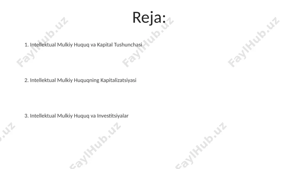 oya qilish bo'yicha qonun hujjatlariga kiritilgan o'zgarishlar, xorijiy investitsiyalarni jalb qilishga 15% gacha ta'sir ko'rsatdi, bu esa iqtisodiy o'sishga ijobiy ta'sir qildi. jahon bankining hisobotlariga ko'ra, intellektual mulk huquqlarining samarali himoyasi, markaziy osiyo mamlakatlarida, shu jumladan o'zbekistonda, xorijiy investitsiyalar oqimini 20% ga oshirishga yordam beradi. intellektual mulkiy huquq va kapital o'rtasidagi bog'liqlik intellektual mulk huquqlari, masalan, patentlar, 2022-yilda aqshda 2 trillion dollardan ortiq iqtisodiy qiymat yaratdi, bu kapitalning muhim manbai ekanligini ko'rsatadi. o'zbekistonning paxta yetishtirish sohasidagi noyob genetik resurslari, intellektual mulk sifatida himoyalangan taqdirda, xalqaro bozorda yuqori narxga ega bo'lib, milliy kapitalni oshirishi mumkin. jahon savdo tashkilotiga a'zo davlatlarning 80% dan ortig'ida intellektual mulk huquqlarini himoya qilish mexanizmlari mavjud bo'lib, bu esa xorijiy investitsiyalarni jalb qilish va kapital oqimini kuchaytirishga yordam beradi. kapital tushunchasi kapitalning samarali boshqaruvi korxonalar foydasini 20% ga oshirishi mumkin, bu esa o'zbekiston kabi rivojlanayotgan mamlakatlar uchun muhim ahamiyatga ega. kapital tushunchasi iqtisodiyotda 2023-yil holatiga ko'ra jahon …