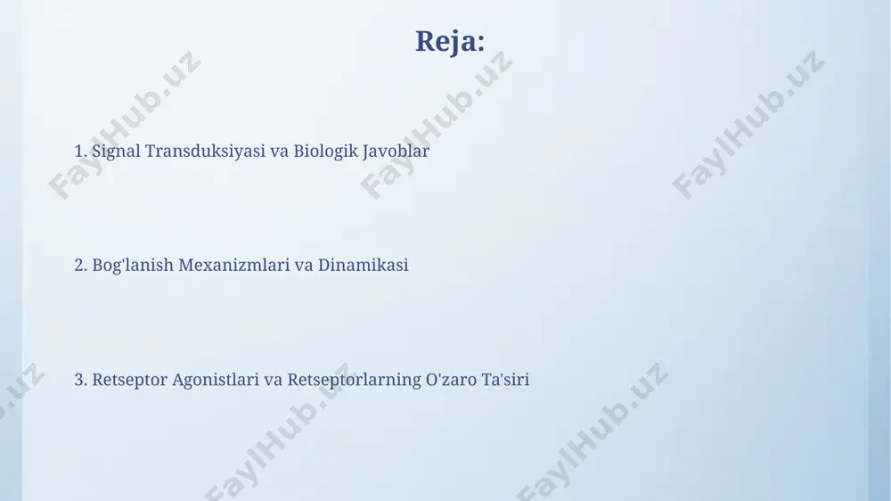 ega boʻlib, g-oqsil bilan bogʻlanadigan retseptorlar oilasiga mansub, masalan, β-adrenergik retseptorlar, yurak mushaklarida 10-20 nm oraligʻida joylashgan. klinik ahamiyati rezeptor agonistlari va retseptorlar o'zaro ta'sirining o'rganilishi yurak-qon tomir kasalliklarining (masalan, yurak yetishmovchiligi) davolashda 10 dan ortiq yangi dori vositalarining ishlab chiqarilishiga olib keldi, bu esa jahon sog'liqni saqlash tashkilotining 2023 yilgi ma'lumotlariga ko'ra, global miqyosda 17,9 million o'limning oldini olishga yordam beradi o'zbekistonda o'tkazilgan klinik tadqiqotlar shuni ko'rsatdiki, 50 dan ortiq bemorda yangi agonistlarni qo'llash natijasida og'riq darajasi 3 ballga kamaygan va 70% bemorda hayot sifatining yaxshilanishi kuzatilgan. doza-reaksiya munosabatlari doza-reaksiya munosabatlarini o'rganishda, masalan, 10 mg dan 100 mg gacha bo'lgan dozalar oralig'ida, ratlarda mushaklarning qisqarish darajasini o'lchash orqali maksimal ta'sirga erishiladi. doza-reaksiya egri chizig'ining qiyaligi (gradient), masalan, 5 ga teng bo'lsa, bu agonistning retseptor bilan yuqori darajada bog'lanishini ko'rsatadi va bu tokiodagi tajribalarda isbotlangan. bog'lanishning molekulyar mexanizmlari ligandlarning retseptorlarga bog'lanishining affinitati, k d qiymati bilan o'lchanadi, turin universiteti tadqiqotchilari …