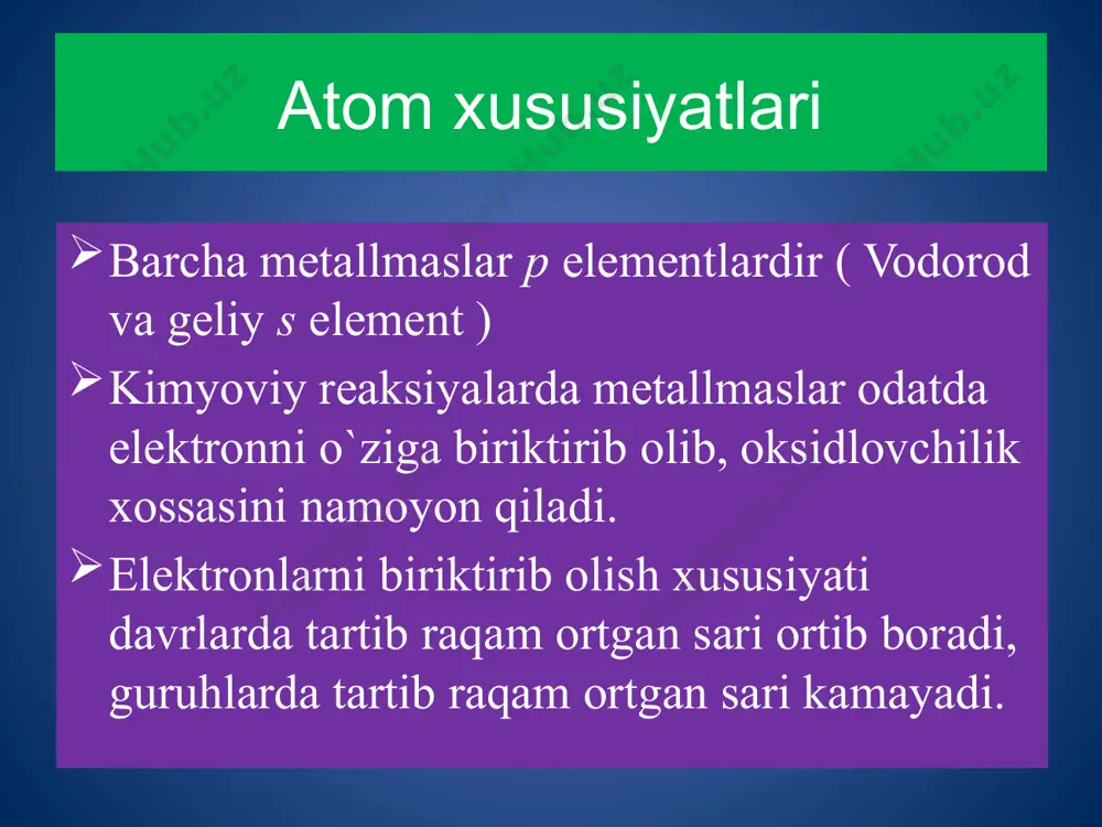 3, na2co3 gidrokarbonatlar – nahco3 , khco3 uglerod (ii) – oksid – co rangsiz, hidsiz , o`ta zaxarli, havodan yengil, suvda kam eriydigan gaz. befarq oksidlar sinfiga mansub. uglerod (iv) – oksidning havo yetishmagan sharoitda cho`g`laniib turgan ko`mir bilan ta`sirlashuvi natijasida hosil bo`ladi. co2 + c → 2co havoda moviy rang alanga berib yonadi: 2co + o2 → 2co2 uglerod (ii) – oksid kuchli qaytaruvchidir. feo + co → fe + co2 2co + sno2 → 2co2 + sn is gazi qon tarkibida gemoglobin bilan kislorodga qaraganda oson birikadi. buning natijasida organizmning kislorod bilan ta`minlanishi qiyinlashadi. bunday holatdauzoq vaqt is gazidan nafas olish o`limga olib kelishi mumkin. uglerodning bu oksididan sanoatda metallarni qaytarib olishda, sun`iy yoqilg`ilarni tarkibiy qismi sifatida, organik sintezda foydalaniladi. uglerod ( iv ) – oksiduglerod (iv) – oksid (karbonat angidrid) – co2 rangsiz, hidsiz, havodan og`ir gaz. 20 ͦ da suyuqlikka aylanadi. bu suyuqlik ko`p miqdorda issiqlik …