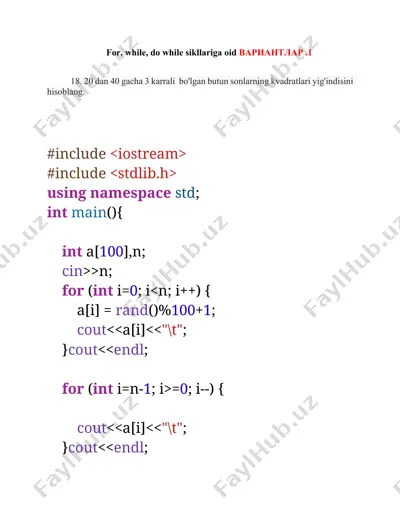 massiv elementlarini teskari tartibda chiqarish — DOCX