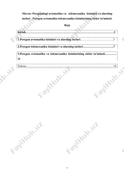 peregon avtomatika va telemexanika tizimlari — DOCX