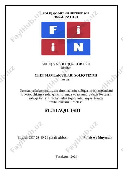 soliq qo‘mitasi huzuridagi fiskal institut — DOCX