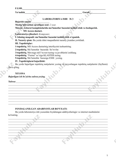 laboratoriya ishi №3 ms access dasturi — DOCX