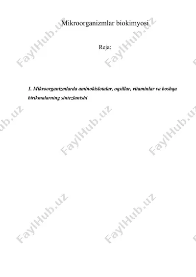 mikroorganizmlar biokimyosi — DOCX