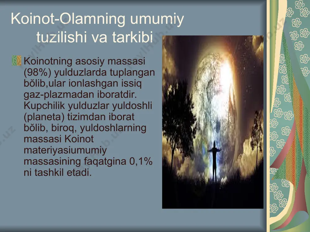 i bo'lmish insoniyat tabiatga tyubora ko'p o'z ta'sirini ko'rsatadi, inson fakat har xil o'simlik va xayvonot turlari о'mini o'zgartiribgina qolmay, binobarin ularni shu darajada o'zgartirdiki, uning faoliyati natijalari er shari umumiy o'limga maxkum bulgandagina u bilan birga yo'k bo'lib ketishi mumkin. shunday qilib, inson nafakat tabiatni o'rganib oladi, balki o'zini o'rab turgan shmyoni o'zgartiradi, «ijod» qiladi xam, birok landshaft (tabiat manzarasi)ni g'oyat o'zgartirib yuborgan va'koinotgacha chiqa olgan insoniyat xech kachon tabiatdan uzilib ketolmaydi, u xamma vakt uning bagrida yashaydi. insonning ijodiy imkoniyatlari, uning tabiatni bilish va uzgartirish kobiliyatlariga kelganda, ular chek-chegarasizdir. moddiy ishlab chikarish jarayonida odamlar urtasida vujudga keladigan munosabatlarsiz ishlab chikarishning uzi xam, inson xayoti moddiy sharoitlari xam bulmaydi, demakki, jamiyat xam bulmaydi. jamiyat bu odamlarning birgalikdagi xarakati, uzaro ta'sirining maxsuhdir, bu odamlarning ijtimoiy munosabatla-ridagi insonning uzidir.