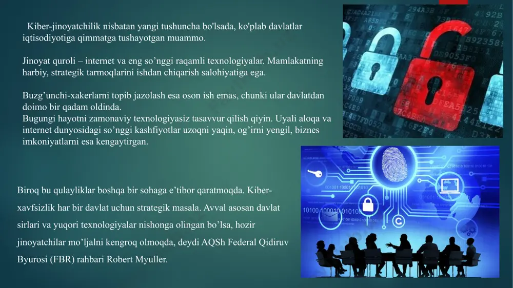 radan ajratish xalqning o'ziga havola, ammo hamma uchun internetga kirish imkoniyati yaratib berilishi kerak, degan siyosat olg’a surilmoqda. axborot chegara tanlamaydi, virtual to’siqlarni tan olmaydi. o’tgan yili eronda hukumatga qarshi namoyishlarda yosh ayolning otib o’ldirilishi butun dunyoni larzaga soldi. qo’l telefoniga yozilgan fojia bir zumda internetga yo’l topgan. birmada 2007 yilgi ommaviy qo’zg’olon … uni bostirishga safarbar etilgan harbiylar namoyishchilarga qarata o’t ochgani hech kimga sir emas. tasvirlar internetda fosh etildi. bugungi kun axborot tizimlari, deydi amerika davlat kotibasi xillari klinton, kurrai zaminni bamisoli nerv sistemasi harakatlantirib turadi. “hatto avtoritar jamiyatlarda ma’lumotni xalqdan yashirishga qanchalik harakat qilishmasin, kerakli axborotni baribir topib olishyapti”, - deydi xillari klinton. global miqyosda so’z erkinligi uchun kurashib kelayotgan xalqaro tashkilotlar barak obama ma’muriyati masalaga shunchalik ahamiyat qaratayotganini olqishlaydi. etiboringiz uchun raxmat image6.jpeg image7.jpeg image8.png image9.jpeg image10.jpeg image11.jpeg image12.jpeg image13.jpeg image14.jpeg image15.jpeg image16.jpeg image17.jpeg image18.png image19.jpeg image2.png image3.png image4.png image5.png /docprops/thumbnail.jpeg