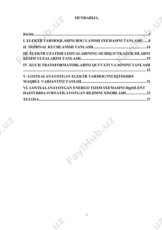 potensiallarini oqilona iste’molini ta’minlash. o‘zbekiston o‘z energetik resurslari hisobidan o‘zining ehtiyojlarini to‘liq ta’minlovchi mamlakatlar qatoriga kiradi. markaziy osiyo birlashgan energetika tizimidagi elektr energiyasi ishlab chiqarish quvvatlarining salmoqli hissasi respublikaga tegishlidir. o‘zbekiston respublikasi prezidentining o‘zbekiston respublikasining elektr energetikasini yanada rivojlantirish va isloh qilish strategiyasi to‘g‘risidagi qaroriga muvofiq vazirlik tomonidan 2030 yilgacha bo‘lgan davrda ishlab chiqarish quvvatini rivojlantirish dasturi ishlab chiqilmoqda, bu umumiy quvvati 27 gvt bo‘lgan yangi energo bloklarini qurish bilan ishlab chiqarish quvvatini oshirish bo‘yicha umumiy quvvati 35 mlrd. aqsh dollariga teng bo‘lgan yirik investitsiya loyihalarini amalga oshirishni nazarda tutadi. shu bilan birga issiqlik elektr stansiyalaridagi ma’nan va jismonan eskirgan umumiy quvvati 6,4 gvt bo‘lgan energo bloklar ekspluotatsiyadan chiqariladi. issiqlik energetikasi sohasidagi chora-tadbirlarning amalga oshirilishi energo bloklarning samaradorligi 60%ga teng yuqori samarali bug‘-gaz turbinali stansiyalarga asoslangan zamonaviy energiya ishlab chiqarish texnologiyalarini joriy etishni ta’minlaydi. respublikada quvvati 2,4 gvt bo‘lgan birinchi atom elektr stansiyasini qurishga alohida e’tibor qaratilmoqda. ta’kidlash joizki, o‘zbekiston …