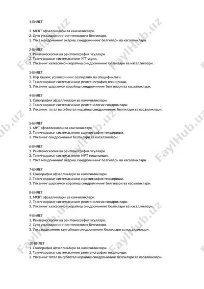 radiologik tekshirish bilan bog'liq bilet masalalari — DOCX