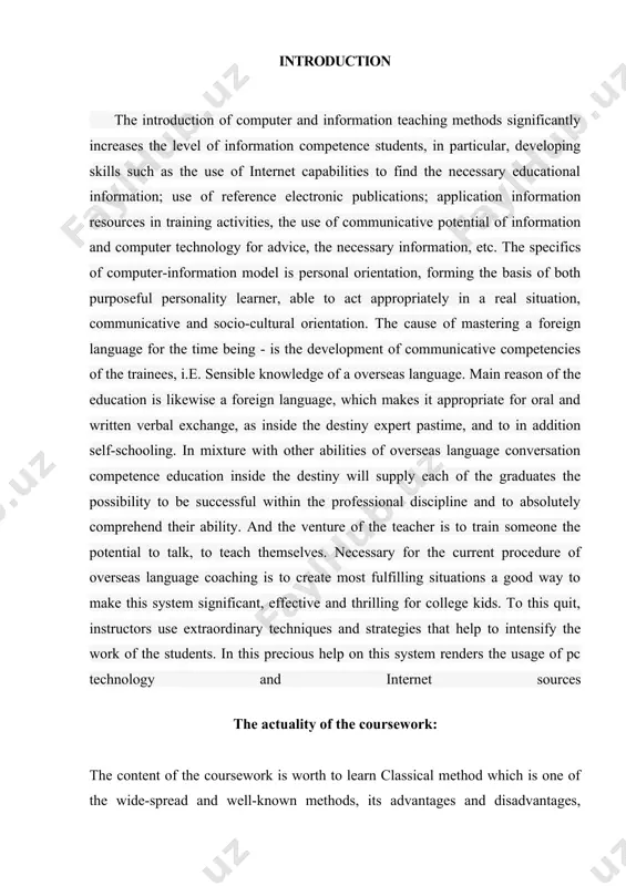 writing of my coursework, i used a number of books, articles, journals and visited several websites to find persuasive information to enrich my work. the results of this work can be used in english literature lessons based on this theme. the structure of the coursework: the work includes contents, an introduction, two chapters, four paragraphs, conclusion and the list of used literature. it concludes 34 pages. chapter i. the role of computer technologies in language learning a basic use of call is in vocabulary acquisition using flashcards, which requires quite simple programs. such programs often make use of spaced repetition, a technique whereby the learner is presented with the vocabulary items that need to be committed to memory at increasingly longer intervals until long-term retention is achieved. this has led to the development of a number of applications known as spaced repetition systems (srs), including the generic anki or supermemo …