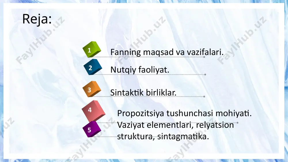 orotning to‘g‘ri tushunilishi uchun so‘zlashuvchilarning til haqidagi bilimidan tashqari, tinglovchining olam haqidagi bilimi, jumla qo‘llanayotgan ijtimoiy holat haqidagi bilimi, so‘zlash jarayonida so‘zlashuvchilar ruhiyati haqidagi bilimi va boshqa bilimlarini ham qo‘shish kerak bo‘ladi. axborotni tushunish jarayonida yuqoridagi bilimlarning barchasi barobar xizmat qiladi. shuning uchun faqat bu bilimlarning o‘zaro munosabatini hisobga olgandagina biz nutqiy jarayonning mohiyatini anglashga yaqinlashgan bo‘lamiz. ana shunday amaliy ehtiyoj natijasida semantika va pragmatika vujudga keldi. lisoniy birliklarning bu uch tomonisiz aloqa vositasi bo‘lgan til o‘zining to‘liq talqinini topa olmaydi. mazmuniy sintaksis ongda aks etgan obyektiv reallik elementlarini, ya’ni propozitsiyaning sintaktik qurilmalar orqali qanday ifodalanganini o‘rganadi. boshqacha aytganda, mazmuniy sintaksis qurilmalarning propozitsiya tomonini o‘rganadi sintaktika va semantikaga pragmatika qo‘shilgandagina, ular o‘zining haqiqiy talqinini topadi. masalan: hamma vaqtini xushnud o‘tkazmoqda jumlasi orqali muayyan shaxslar va ularning muayyan zamon va makondagi holati propozitsiyasi ifodalangan. lekin jumla orqali ifodalangan propozitsiyaning so‘zlashuvchilarga tushunarli bo‘lishi uchun bugina kifoya qilmaydi. gotleb frege semantik uchburchagi denotat …