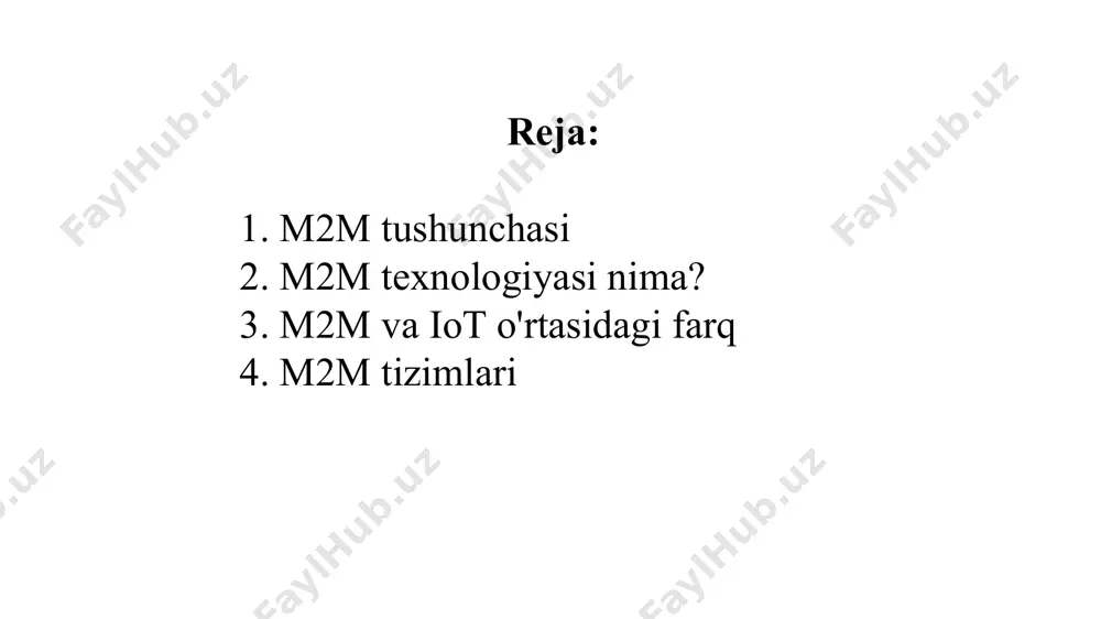 ammo agar avvalgi ma'lumot simsiz va simli ulanish orqali uzatilishi mumkin bo'lsa, narsalar internetiga ulanish doimo simsiz aloqa orqali amalga oshiriladi. iot - ma'lumotlarni yig'ish, tahlil qilish va qaror qabul qilish uchun aqlli qurilmalarni tarmoqqa ulash. m2m - bu ikkita qurilma orasidagi to'g'ridan-to'g'ri aloqa. m2m tizimlari simli va simsiz tizimlar mashinalar o'rtasida ma'lumot almashish uchun ishlatiladi. m2m o'zaro ta'sirining simsiz texnologiyalari tez-tez ishlatiladi. ularni amalga oshirish uchun kamroq mablag 'kerak bo'ladi - ham pul, ham vaqt. bu tezroq, arzonroq va qulayroq. agar simsiz tizimlardan foydalanish imkonsiz bo'lsa, u holda simli simlardan foydalaniladi. po'lat va betonga to'la fabrikada simsiz signal kirib borishi juda qiyin. m2m simsiz tizimi quyidagilardan iborat. • periferik tugunlar - datchiklar. masalan, yonilg'i sarfini boshqarish tizimidagi suyuqlik darajasi sensori; • aloqa uskunalari - raqamli signallarni tarmoq orqali uzatishga mas'ul; • dasturiy ta'minot - datchiklardan olingan ma'lumotlar tahlil qilinadi, qaror qabul qilinadi va qurilmaga buyruq yuboriladi). m2m tizimlarida ma'lumotlar …