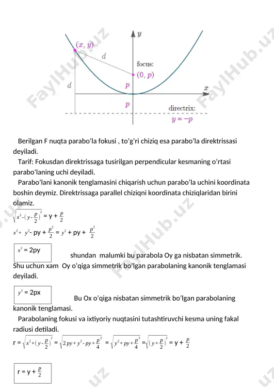 parabola, ellips va giperbola: kanonik tenglamalar va xossalari - Page 4