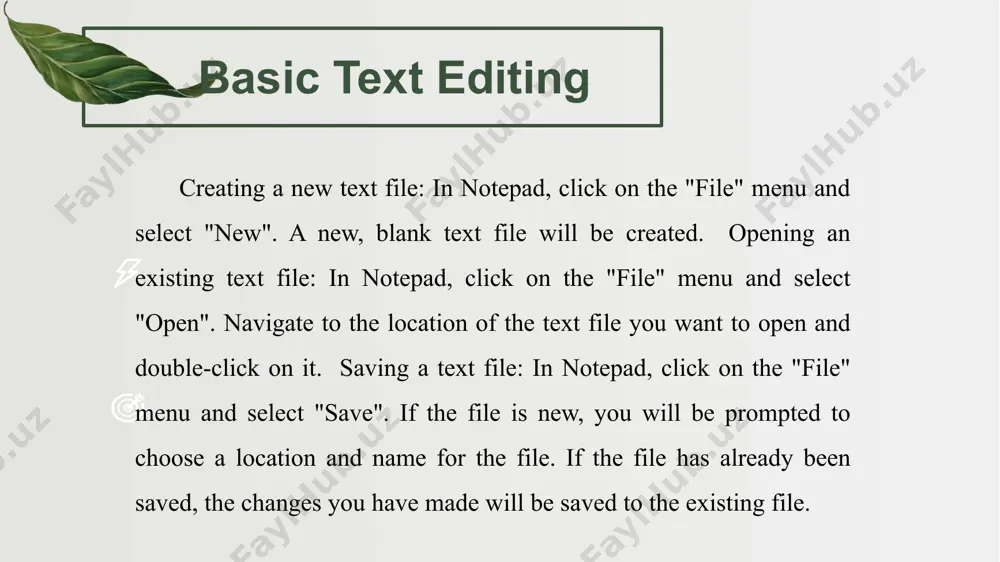 ist item, press the "shift" and "tab" keys simultaneously at the beginning of the line. file management file management in windows explorer; creating files and folders; to create a new file, right-click in a folder and select "new" > "text document". to create a new folder, right-click in a folder and select "new" > "folder". opening files and folders; to open a file or folder, double-click on it. you can also right-click on a file or folder and select "open". saving files; to save a file, click on the "file" menu and select "save". you can also press the "ctrl" and "s" keys simultaneously to save a file.copying and moving files and folders, to copy a file or folder, right-click on it and select "copy". to move a file or folder, right-click on it and select "cut". to paste a copied or moved file or folder, right-click in the destination …