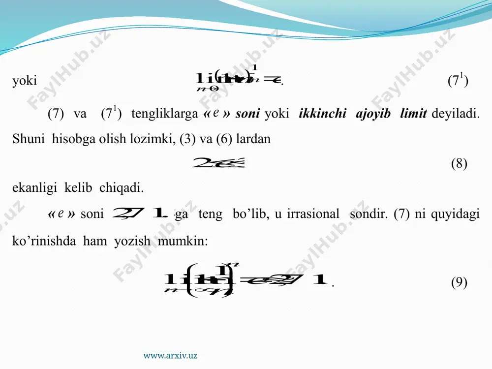 ikkinchi ajoyib limit va e soni - Page 5