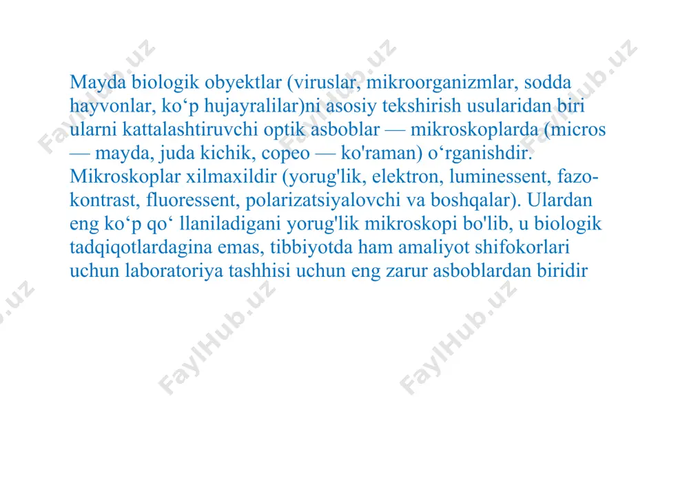 g tez tarqalishi va ularning, asosan, optik hunarmandlar tomonidan takomillashtirilishi 1609—10-yillardan boshlanadi, g. galiley oʻzi yaratgan teleskopni oʻrganar ekan (qarang. spotting scope), uni m. sifatida ishlatib, linzalar orasidagi masofani oʻzgartirgan. va ko'zoynak. m.ni qoʻllashning birinchi yorqin muvaffaqiyatlari ilmiy tadqiqot r. guk (taxminan 1665 yil; xususan, hayvon va oʻsimlik toʻqimalarining hujayrali tuzilishga ega ekanligini aniqlagan) va ayniqsa, m. (1673--77) yordamida mikroorganizmlarni kashf etgan a. levenguk nomlari bilan bogʻliq. 18-asr boshlarida rossiyada m. paydo boʻldi: bu yerda l. eyler (1762; dioptrisa, 1770—71) m. ning optik birliklarini hisoblash usullarini ishlab chiqdi. 1827 yilda j. b. amici m.da birinchi boʻlib immersion linzadan foydalangan. 1850 yilda ingliz optikasi g. sorbi qutblangan yorug'likdagi ob'ektlarni kuzatish uchun birinchi mikroskopni yaratdi. 19-yilning 2-yarmi va 20-asrda m.ning har xil turlarini mikroskopik tekshirish usullarining keng rivojlanishi va takomillashtirilishi. m.da yorugʻ boʻlmagan jismlar tasvirini hosil qilishning klassik nazariyasini ishlab chiqqan (1872—73) e. abbening ilmiy faoliyati ilmiy faoliyatga katta hissa qoʻshdi.1893 yilda …