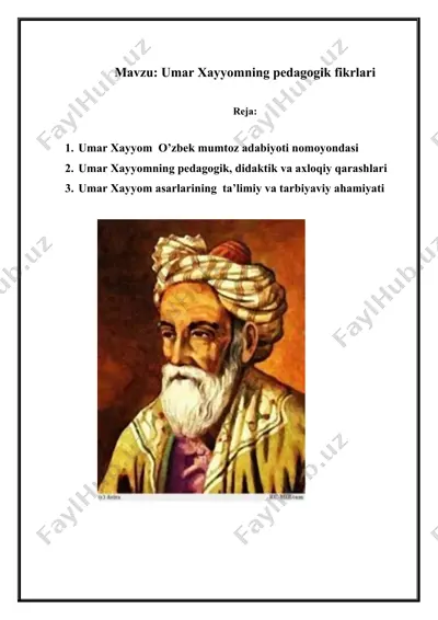 umar xayyomning pedagogik fikrlari — DOCX