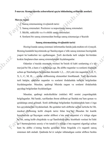 kompyuterda axborotlarni qayta ishlashning arifmetik asoslari — DOCX