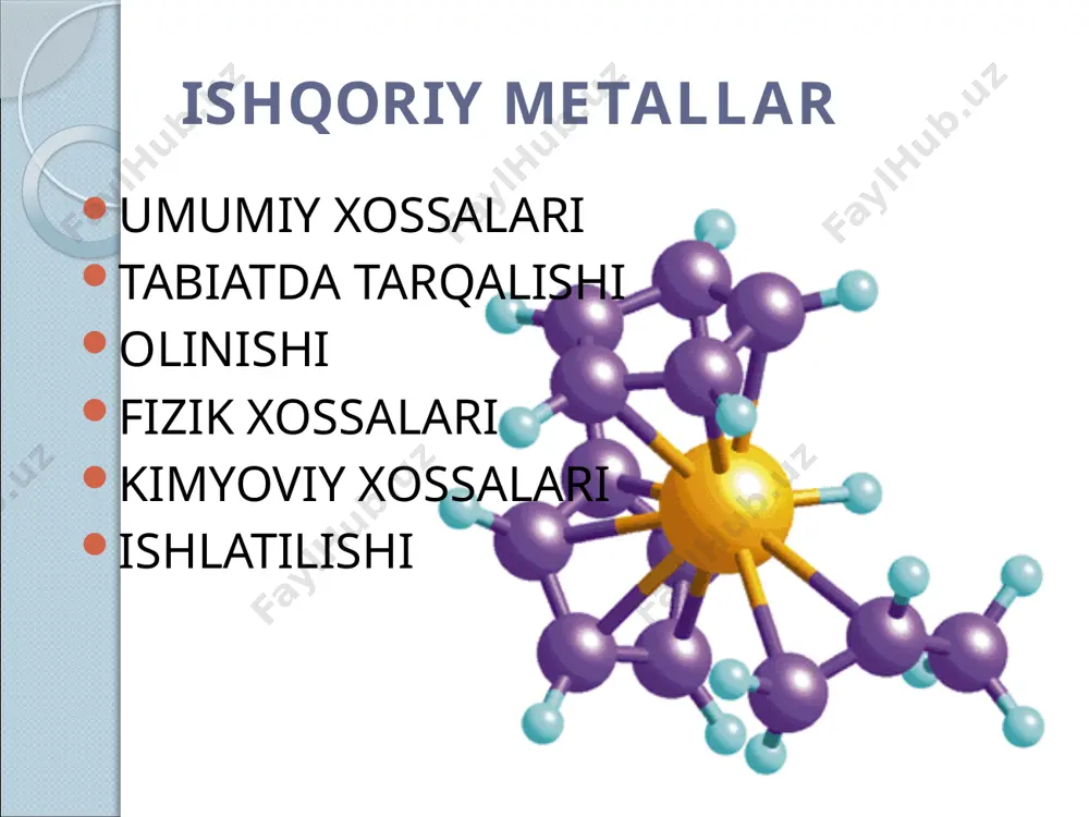 o’ta gidroskopik modda nacl-oq kubsimon,kristall modda. fizik xossalari fizik xossalari kaliy-oq kumushsimon metall, yumshoq, pichoq bilan kesiladi k2o-oq modda,suvda yaxshi eriydi,gigroskopik, kuchli asosli oksid. koh-oq gigroskopik modda suvda yaxshi eriydi. k2co3-o’ziga suvni yutish qobilyatiga ega modda. 9 audio1.wav image3.wmf image4.png image5.jpeg image6.png image7.png image8.png image9.png image10.png image11.gif image2.jpeg /docprops/thumbnail.jpeg