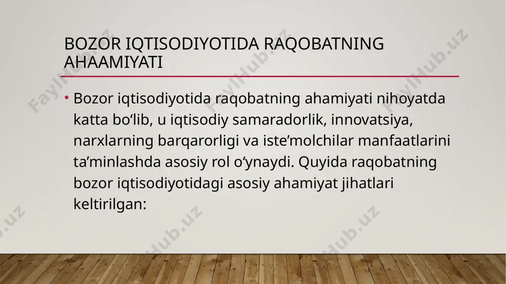 znesni qo‘llab-quvvatlash, ochiq va shaffof bozor mexanizmlarini joriy etish muhim ahamiyatga ega. faqatgina raqobatbardosh muhit mavjud bo‘lgan jamiyatgina barqaror iqtisodiy o‘sishga erishadi va xalq farovonligini ta’minlay oladi. e’tiboringgiz uchun raxmatt ! by boboxonov image1.jpg /docprops/thumbnail.jpeg