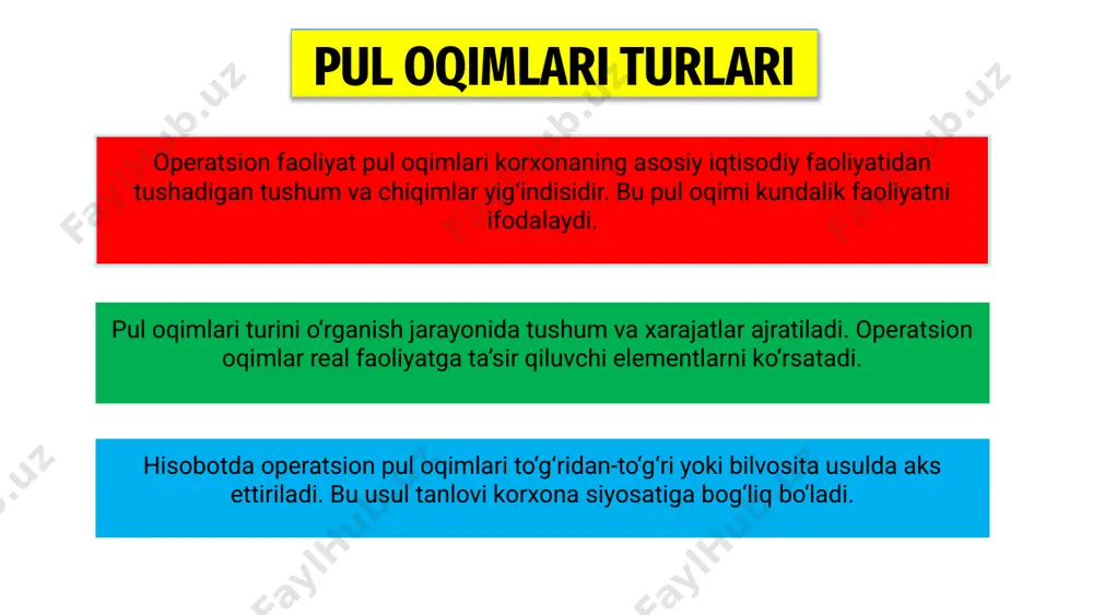 an bog‘liq hisobdir. bu hisobdorlik orqali kompaniya o‘zining asosiy faoliyatidan kelayotgan real pul harakatini aniq ko‘rib chiqishi va tahlil etishi mumkin bo‘ladi. moliyaviy hisobotda operatsion pul oqimlari alohida bo‘lim tarzida beriladi va bu investorlar uchun kompaniya faoliyati tushunarliligini oshiradi. foiz va soliqlar hisobda aks ettirilishi operatsion faoliyat pul oqimlari korxonaning asosiy iqtisodiy faoliyatidan tushgan naqd pul mablag‘larini ifodalaydi. bu oqimlar asosiy daromad manbalaridir. foiz va soliqlar hisobda alohida ko‘rsatilib, bu ko‘rsatkichlar moliyaviy holatni tushunishda muhim ahamiyatga ega bo‘lgan asosiy elementlardir. hisobotda operatsion pul oqimlari to‘liq aks ettiriladi, bu esa investorlar va kreditorlarga moliyaviy holatni aniq tahlil qilish imkonini beradi. amortizatsiya va naqd pul oqimi operatsion faoliyat pul oqimlari kompaniyaning asosiy ish faoliyatidan kelib chiqadigan pul harakatlarini ifodalaydi. bu ko’rsatkich biznesning daromad keltirish holatini ko’rsatadi. amortizatsiya bu asosiy vositalarning qiymatini vaqt o’tishi bilan kamayishini bildiradi. u naqd pul harakatiga ta’sir ko’rsatmagan xarajat hisoblanadi. amortizatsiya belgilangan modda sifatida hisobotga qo’shiladi, bu esa …