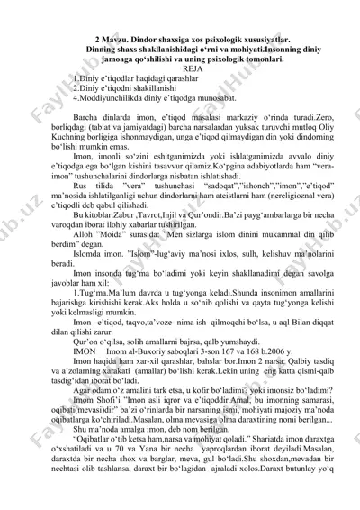 dindor shaxsiga xos psixologik xususiyatlar — DOCX
