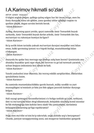 i.a.karimov hikmatli so’zlari — DOCX