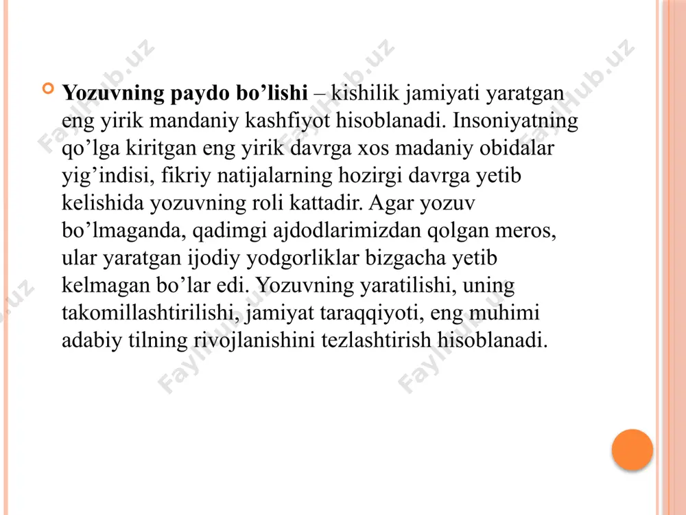 j, tiraj so‘zlarida esa til oldi, jarangli, sirg‘aluvchi «dj» undosh tovushini ifodalash uchun yoziladi. 7. sh sh harfi shahar, shimol, shoshmoq, osh, bosh kabi so‘zlarda til oldi, jarangsiz, sirg‘aluvchi tovushni ifodalash uchun yoziladi. sh harfi ikki tovushni ifodalasa, oraga tutuq belgisi qo‘yiladi: is’hoq, as’hob kabi. 8. ch ch harfi chumoli, choy, achchiq, soch kabi so‘zlarda til oldi, jarangsiz, qorishiq undosh tovushni ifodalash uchun yoziladi. 9. r r harfi rahmat, rahm, diyor; l l harfi lola, bol, olmoq; n n harfi non, ona, osmon; g g harfi gul, ega, eg; kk harfi kam, ikki, tok; y y harfi yetti, yuz, dunyo, toy; ng ng harfi ko‘ngil, tong, ong; q q harfi qizil, oq, aql; g‘ g‘ harfi g‘oz, og‘a, tog‘; x x harfi xalq, axborot, baxt; h h harfi hamma, hosil, ehson, isloh kabi so‘zlardagi muayyan tovushlarni ifodalash uchun yoziladi. 10. farzand, band, poyezd so‘zlaridagi «d» undoshi, go‘sht, past, artist so‘zlaridagi, …